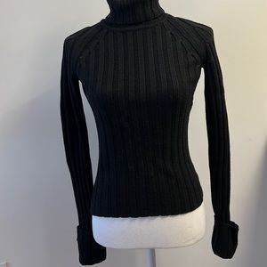 Black Extra Fine Merino Wool Women’s Turtleneck Sweater Made in Italy Petite